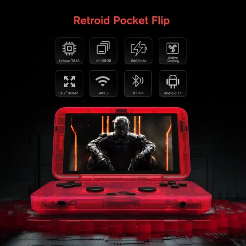 Retroid Pocket Flip Game Console 4.7Inch Touch Screen Handheld Retro Console 4G+128G Wifi Android 11 Video Games Player T618 Box