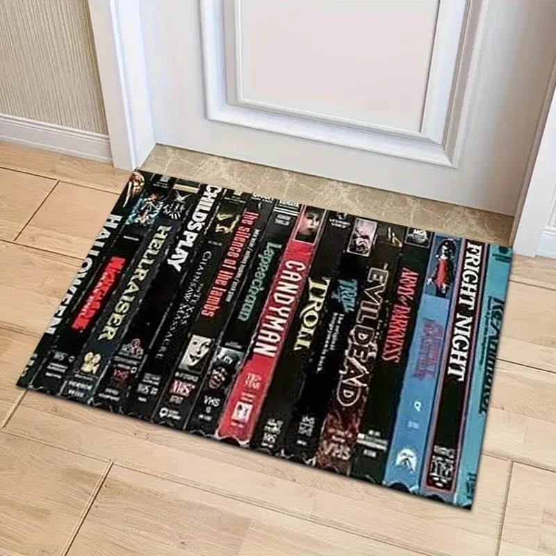 Newest Floor Mat Horror Movie VHS Tape Collection Doormat Halloween Non Slip Entryway Floor Mat