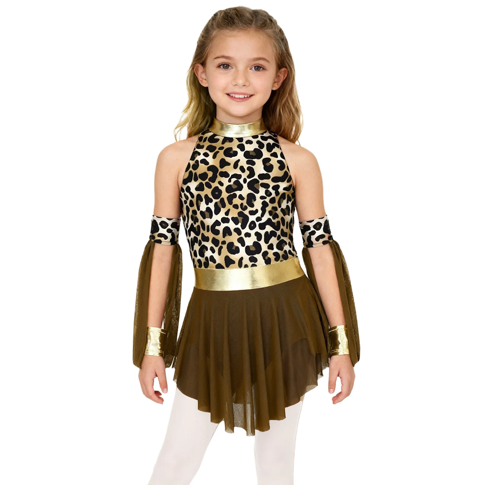 

Prehistoric Cave Princess Cosplay Dress Costume Halloween Carnival Leopard Print Cave Dress And Matched Oversleeves