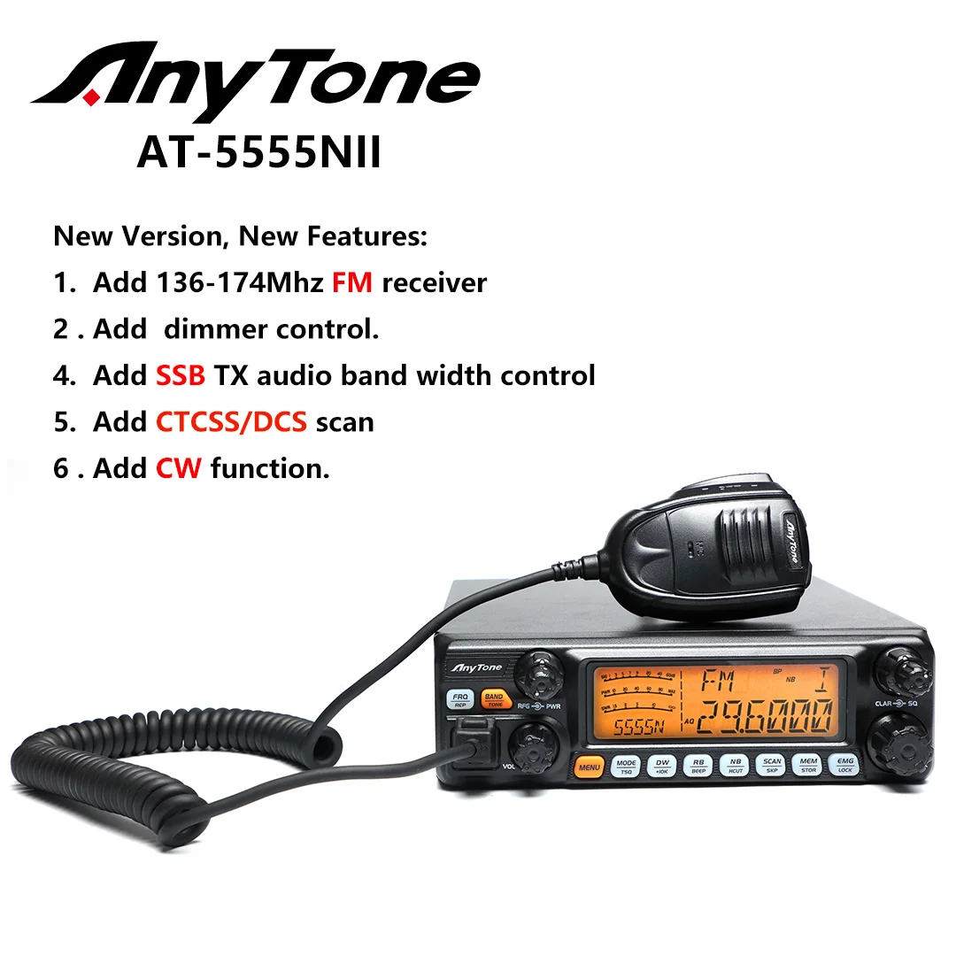 Anytone AT-5555N ii 28,000-29,700 mhz radio ctcss/dcs cw ssb 40 kanal mobile trans ceive hohe leistung 60w am pep ssb 50w fm