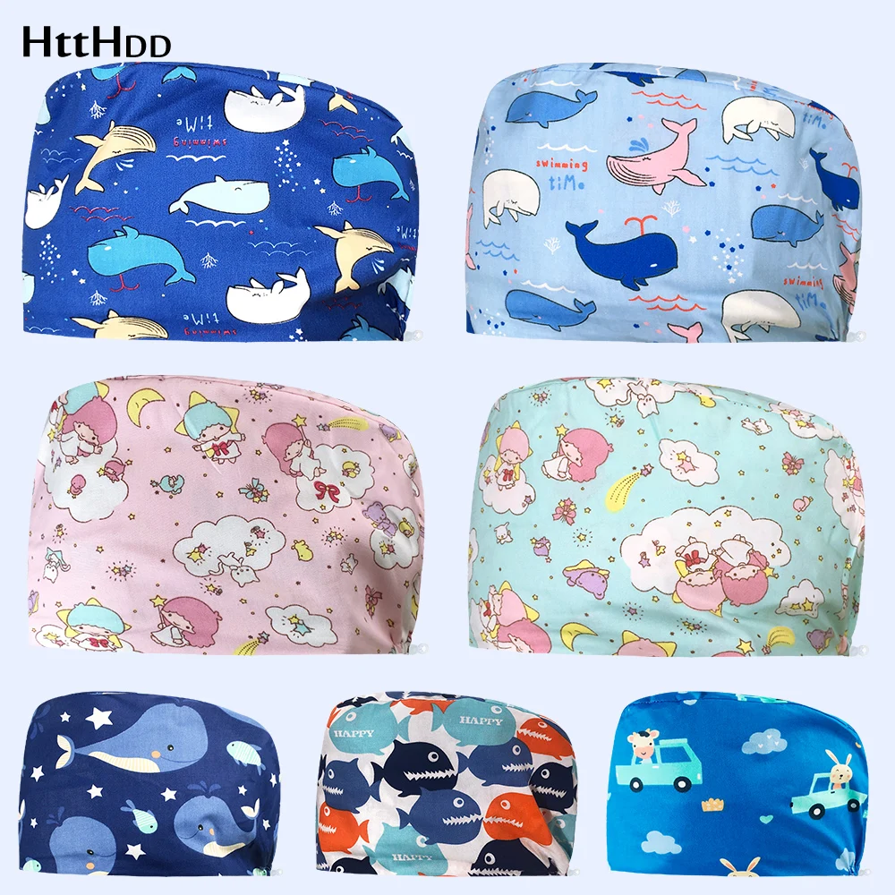 Gorro ajustable de algodón con estampado de animales para mujer, gorro de trabajo para salón de belleza, accesorios elásticos para enfermera