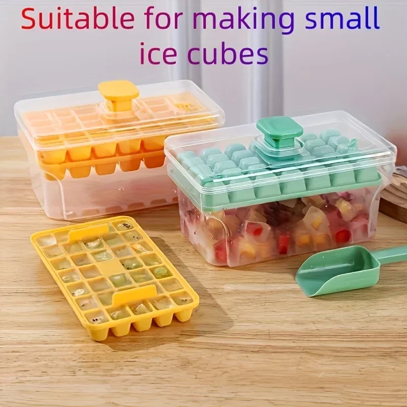 Ice Trays for Freezer with Lid & Bin, Ice Cube Tray Making 68 pcs Ice Cubes, Easy Press to Release Ice