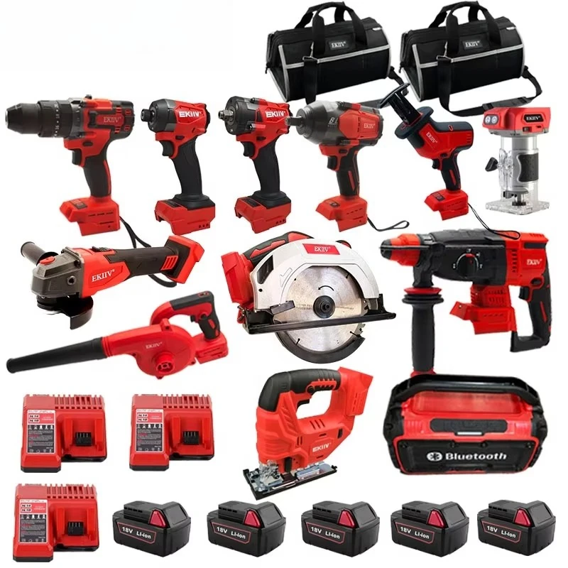 EKIIV Industrial 12Pieces Tool 18V Brushless Cordless Set Cordless Drill Machine Set Other Hand Wrench Tools Kit Tool Sets