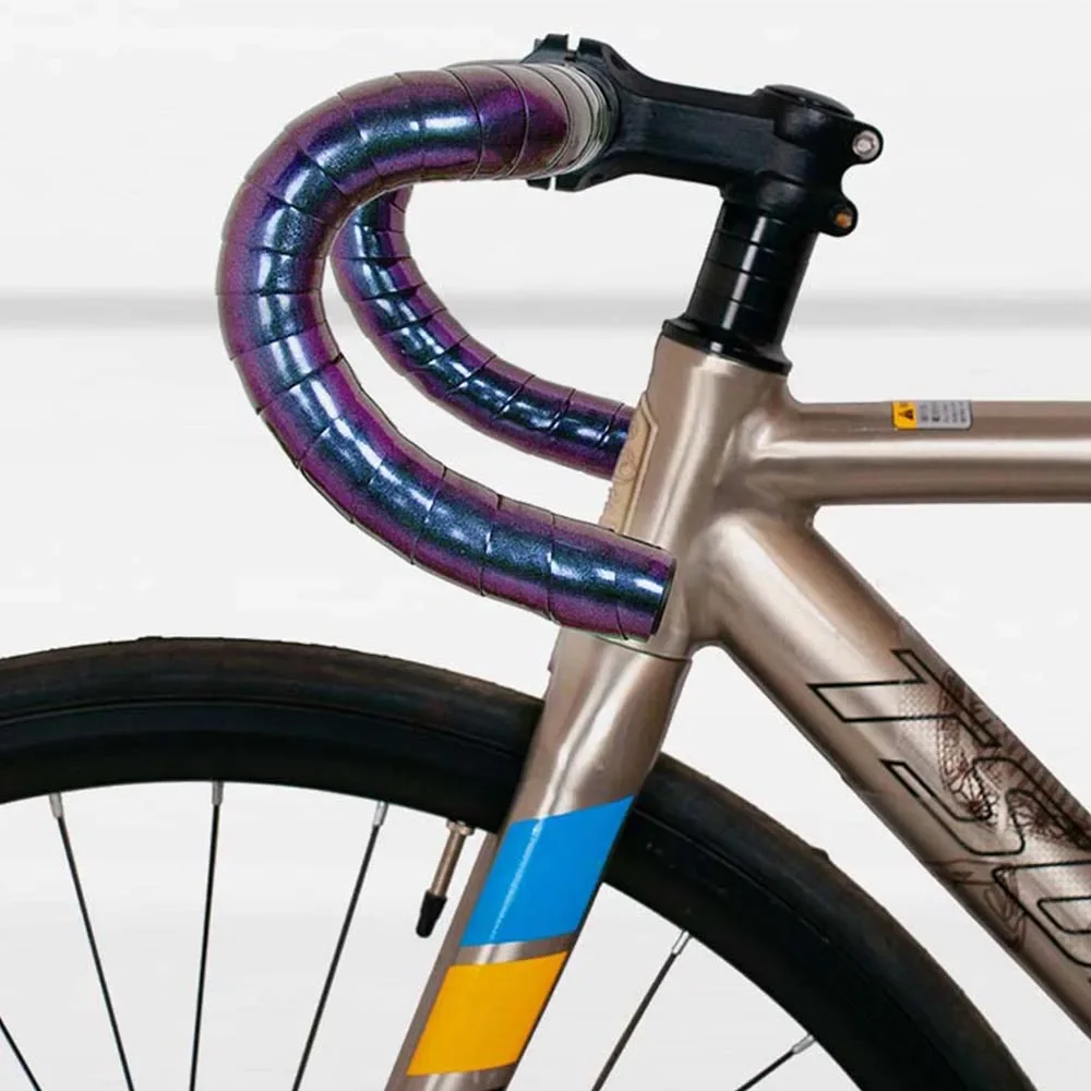 Bicycle Handlebar Tape Chameleon Color Change PU+EVA Cushioned Non-Slip 3-Color Mirror Finish Durable Secure Fit for Road Bike