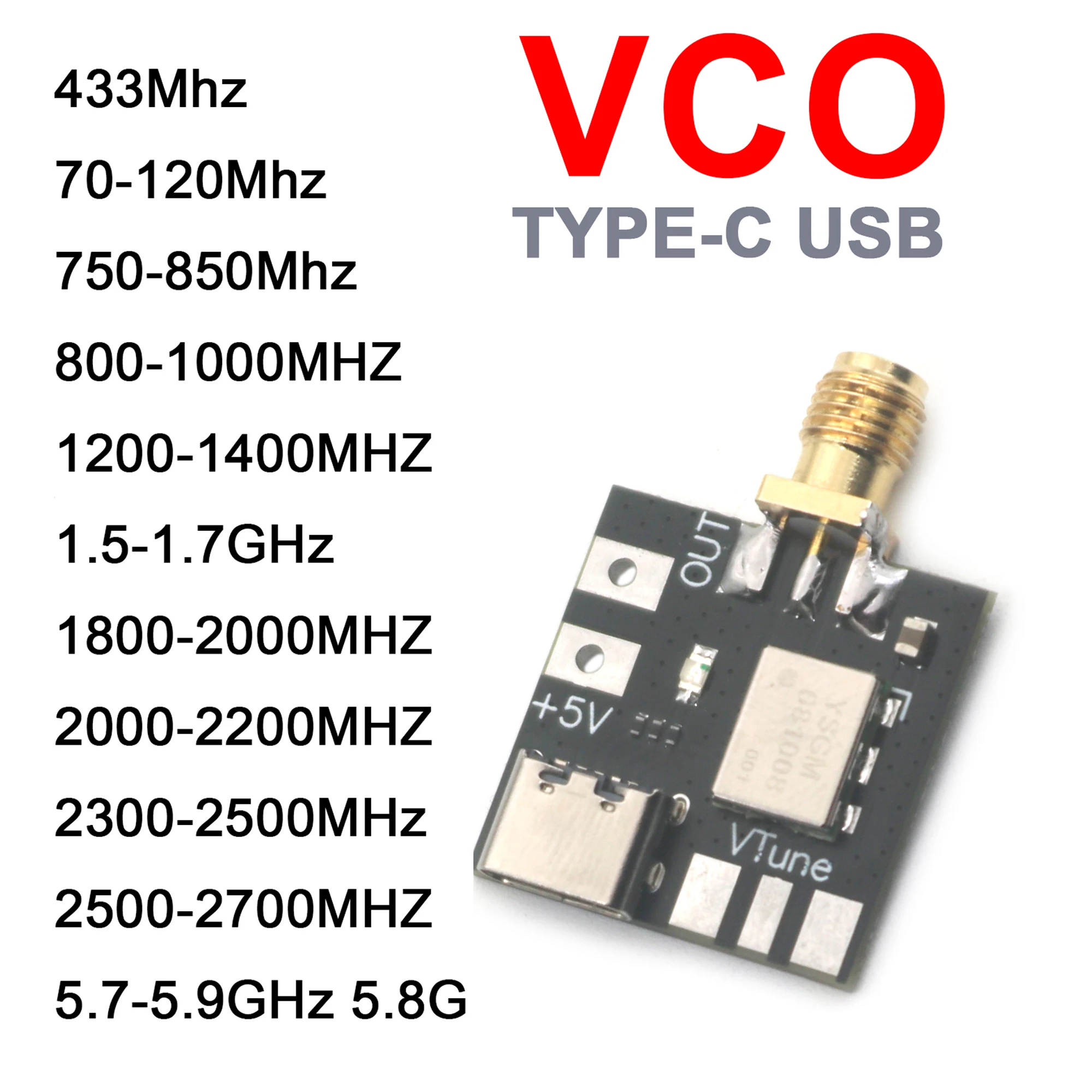 Vco Placa de Desenvolvimento rf Tensão Controlada Oscilador Fonte de Sinal 433m 900m 1.5g 2.4g Pll Rádio fm Vhf Vhf Wifi 70mhz5.8ghz