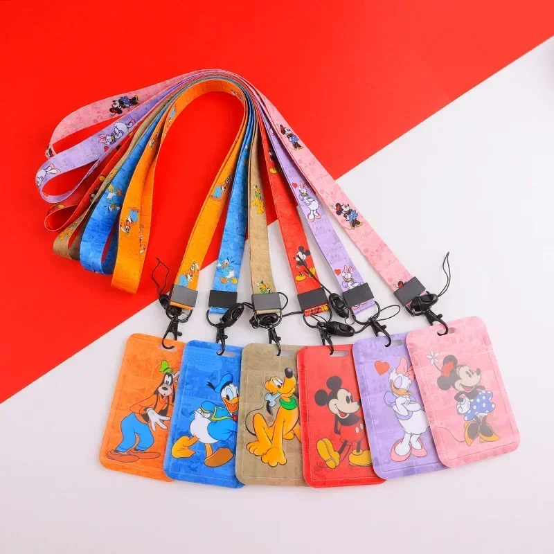 Disney Holders Lanyards Girls Door Card Case Minnie Mickey Card Hanging Rope Badge Holder Neck Strap Business Card Small Gift