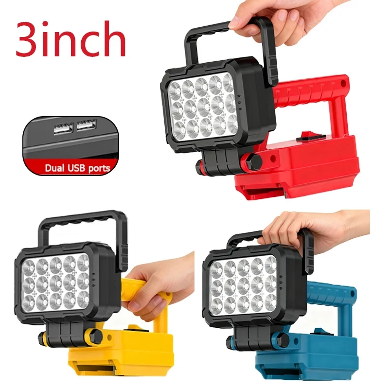 Luce di inondazione a LED da 3 pollici Torcia da 45 W Luce da lavoro a LED Faretto da campeggio esterno con USB per batteria Makita/Milwaukee/DeWalt 18 V