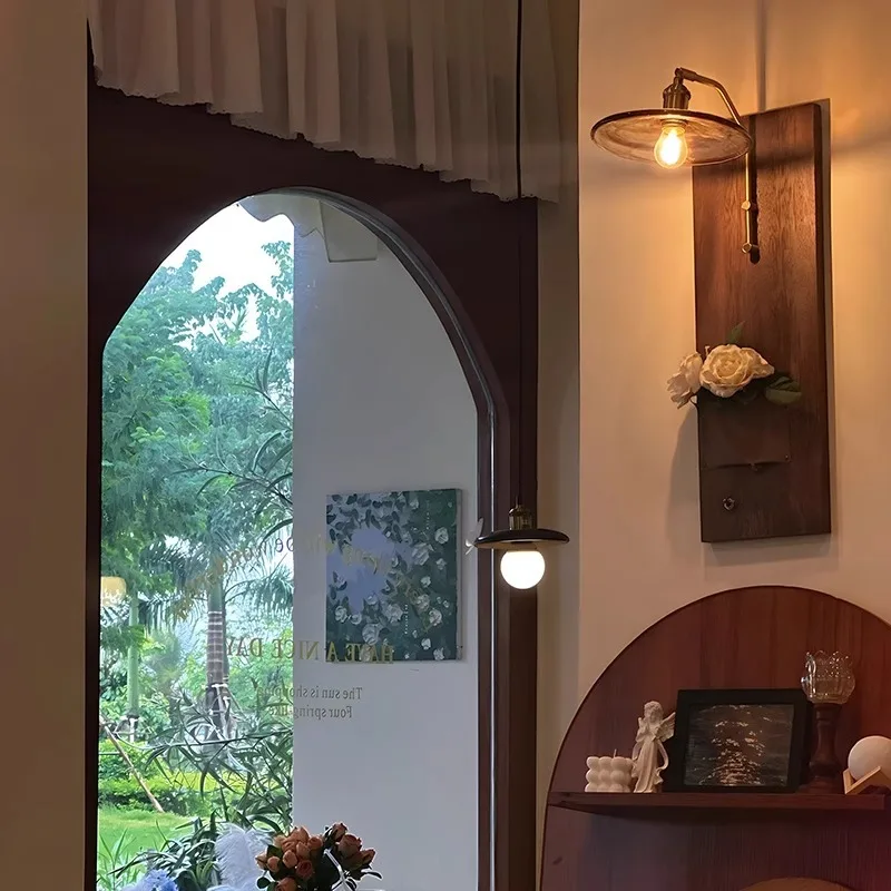 

Wiring-free wall lamp Bedroom bedside lamp Medieval wabi-**** wind Japanese retro style homestay corridor aisle solid wood wall