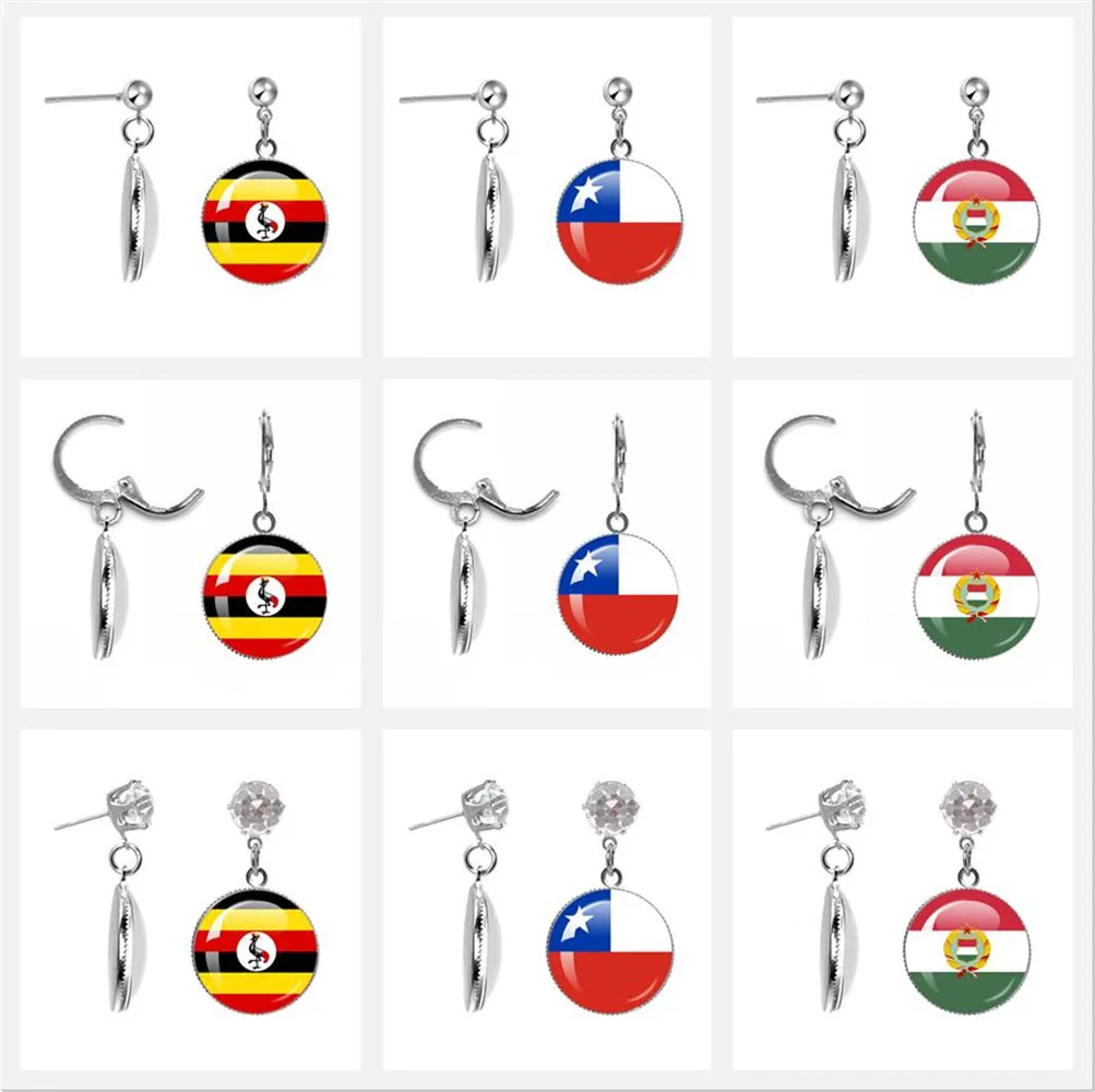 Djibouti,Uganda,Gambia,Congo,Gabon,Comoros,Lesotho,Somalia,Bulgaria 20mm Glass Cabochon National Flag Drop Earrings Girl Gift