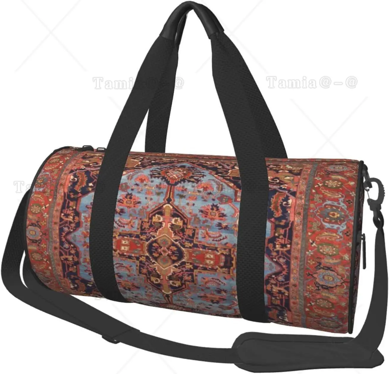 Sports Gym Bag Traditional Persian Isfahan Vintage Carpet Style Duffel Barrel Bag Backpack Lightweight Travel Cylinder Bags