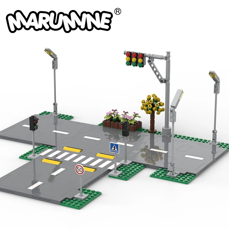 Marumine City Street View Road 242-649PCS Town Overline Bridge Base Road Traffic Light Building Model Kit MOC DIY Block Brick