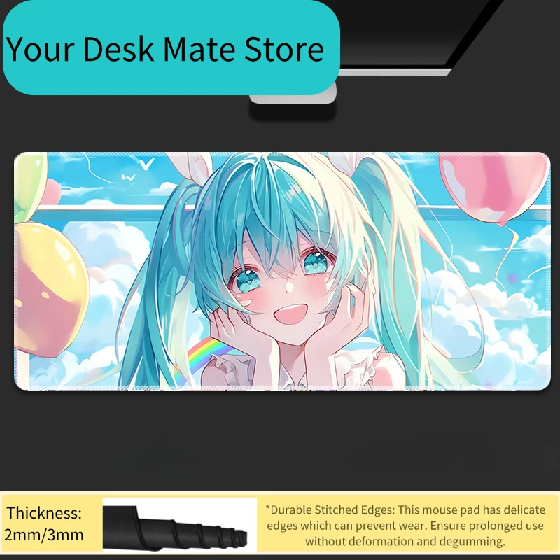 Anime Hatsune Miku Mauspad Extra Groß mit Umrandung Büro-Schreibtischunterlage Computer-Tastaturunterlage für Studenten