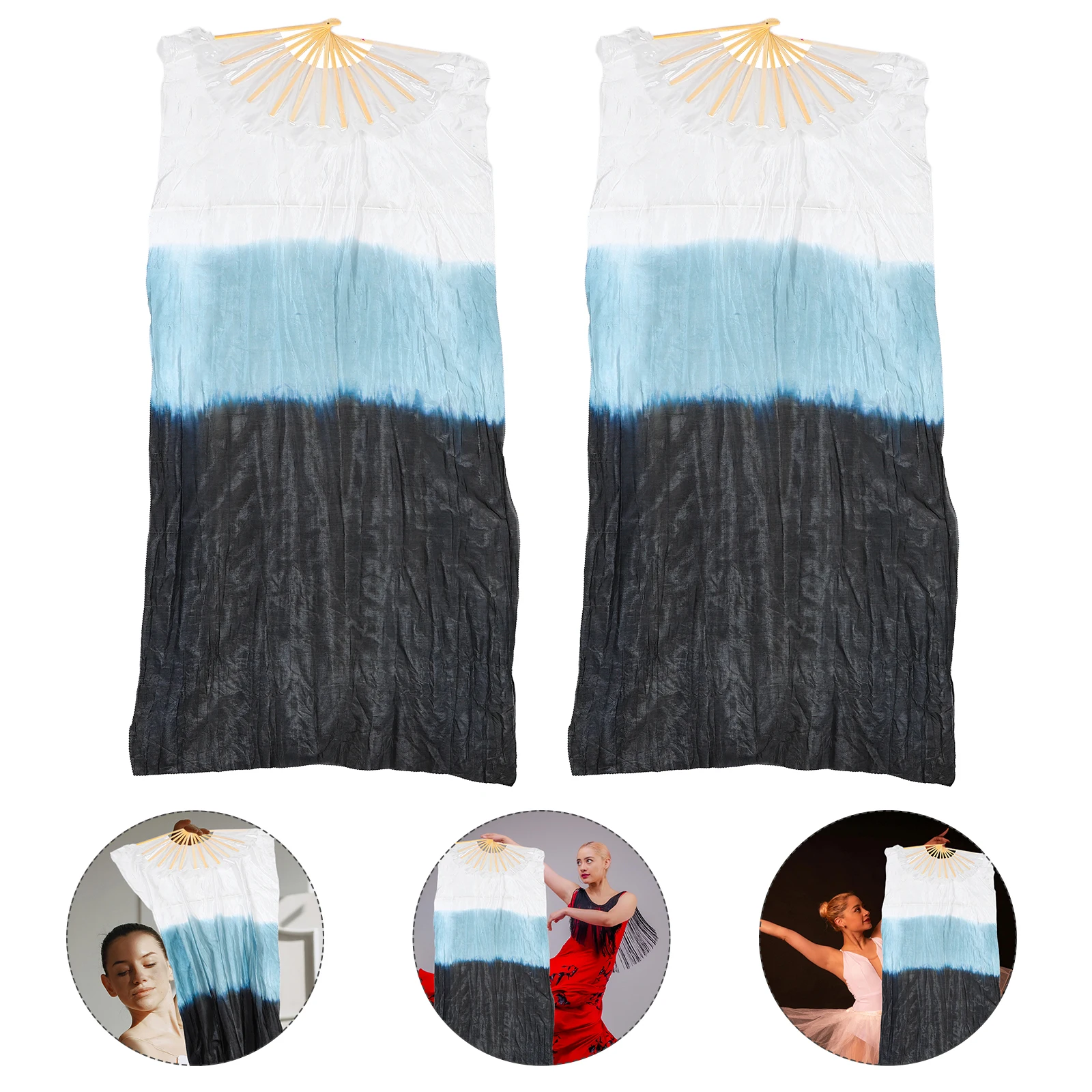 2 قطعة مراوح الرقص H عقد نسيج الحرير الصيني الدعائم طويلة قابلة للطي الخيزران مرحلة الزخرفية #1