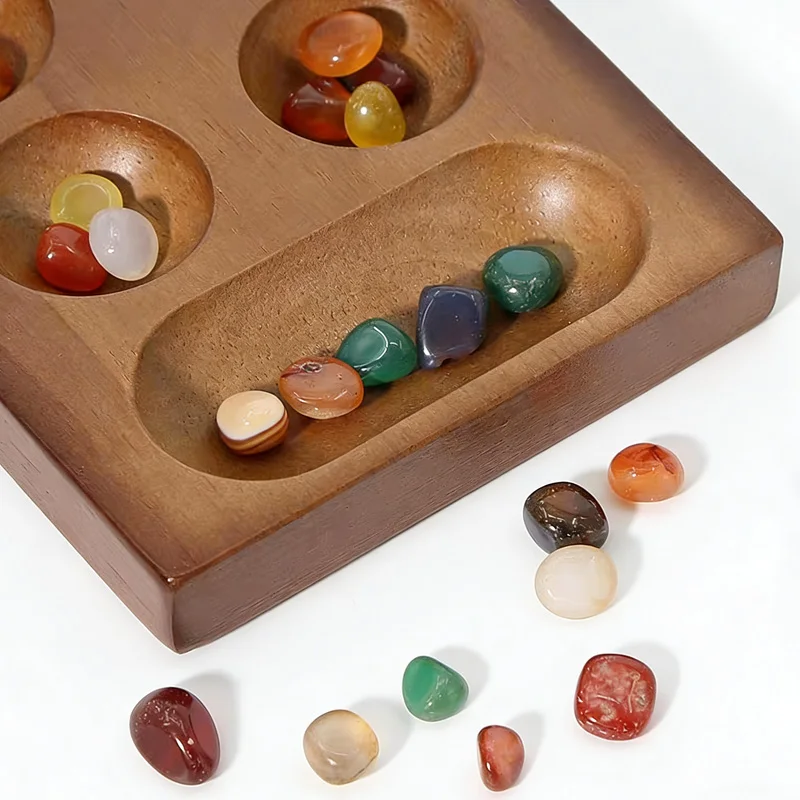 Ancient Mancala African Chess Gemstone Strategy Board Game Portable Folding Travel Fun Difficult Brain Teasers Ideal Gifts