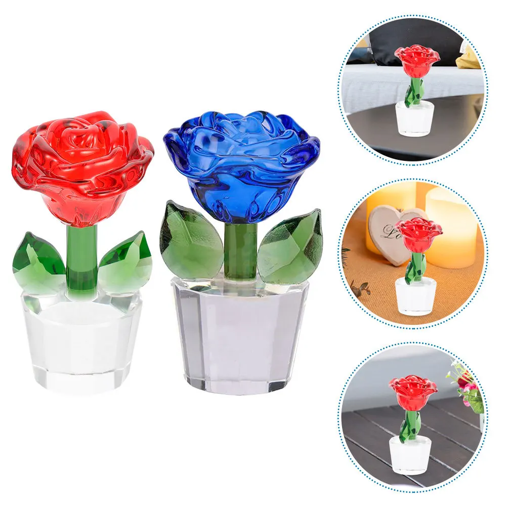 

2Pcs Crystal Rose Flower Wedding Valentine's Day Romantic Home Decoration Crystal Rose Flower Valentine's Day Gift