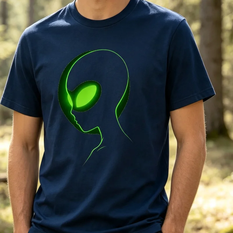 Alien Face T-shirt Green Alien Head Graphic Tee Sci-fi Extraterrestrial Print Casual Cotton Unisex Streetwear Y2k Top Harajuku