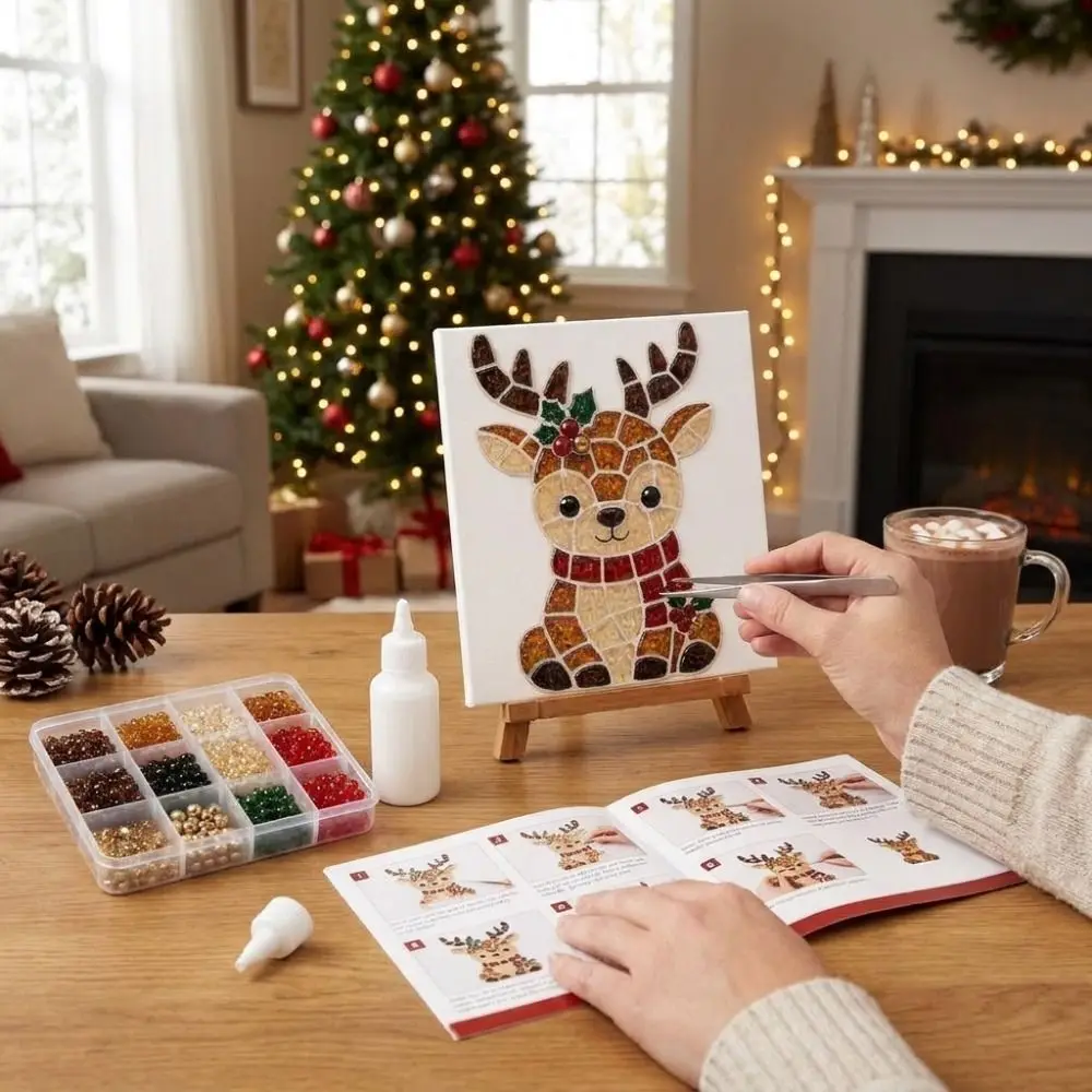 Non-Fading Christmas Sea Glass Painting Art Set Snowman Framed Christmas Tree Sea Glass Art Kit Colorful Glass Handmade