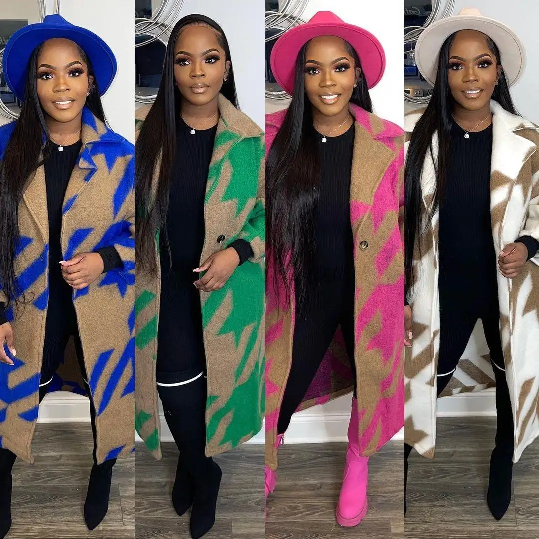 

Ele Women's Multiple Color Blo Long Sved Lapel Coats Polyester Fiber Long Sve Printed Midi Coat for Middle-Aged Women