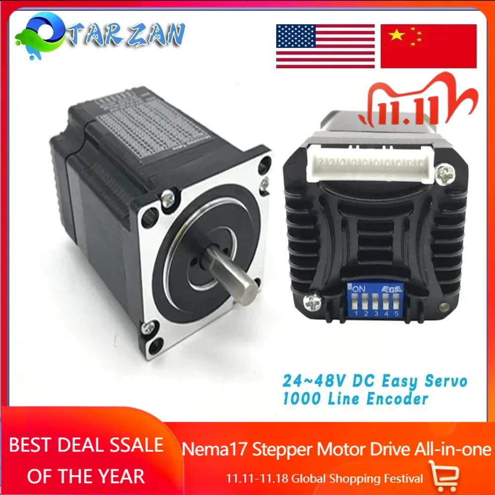 Nema17 42mm Closed Loop Stepper Motor Drive All-in-one Hybrid Servo With Encoder Integrated  0.4Nm 0.6Nm 24VDC~48VDC 3000rpm