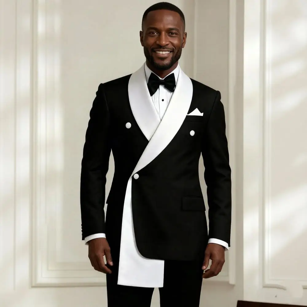 Luxury Suits for Men Slim Fit 2 Pieces Double Breasted Wedding Groom Mix and Match Diagonal Button Ceremony Reception Tuxedo