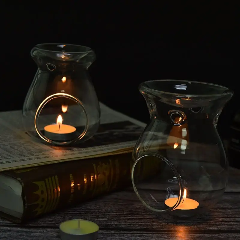 Nordic Home Decor Glass Candle Heat Resistant Oil Furnace Aroma Burner Holder Candlestick Vase Romantic Wedding Decoration