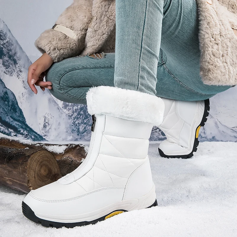 Waterproof Winter Boots for Women New Army Green Fur Long Platform Snow Boots Warm Cotton Shoes Warm Plush Ankle Boots Botas