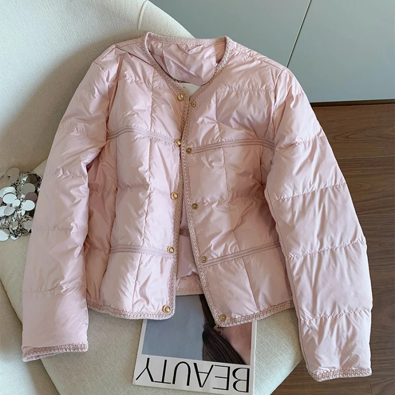 

Корейское милое розовое хлопковое пальто с круглым вырезом, осенне-зимняя женская однобортная свободная куртка, универсальная модная парка, верхняя одежда