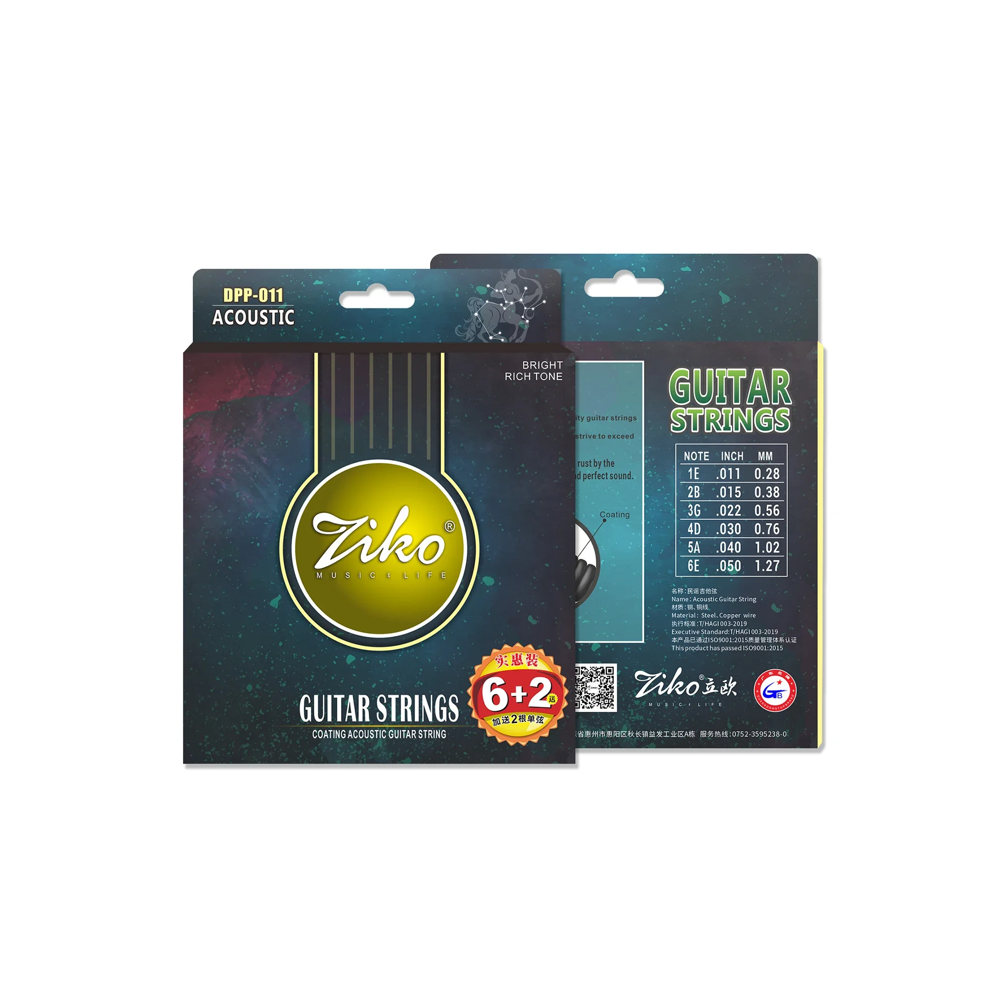 ZIKO Acoustic Guitar Strings DPP-011 Hexagonal Steel Core Phosphor Bronze Wound Guitarra Strings Guitar Accessories And Parts