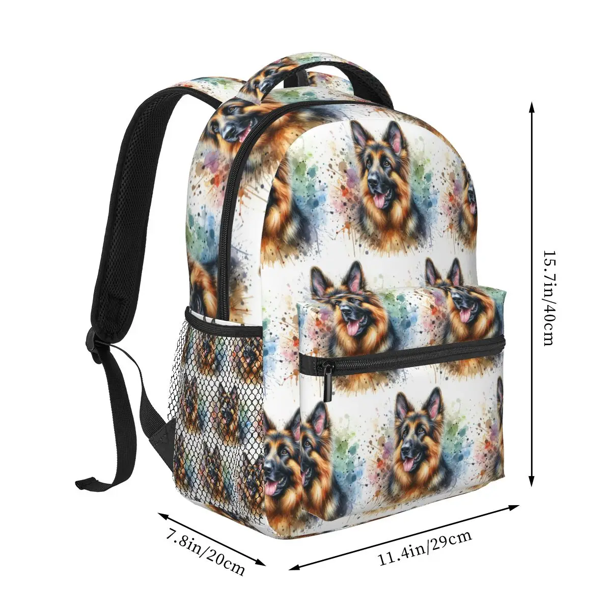 German Shepherd Dog Watercolor Backpack Hot Sale Daypack Large Capacity Children BookBag School Bag Shoulder Bags for Men Women