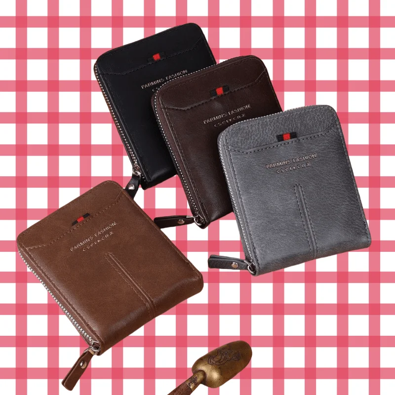 

men's wallet short horizontal zipper three fold zero wallet retro casual buckle square bag