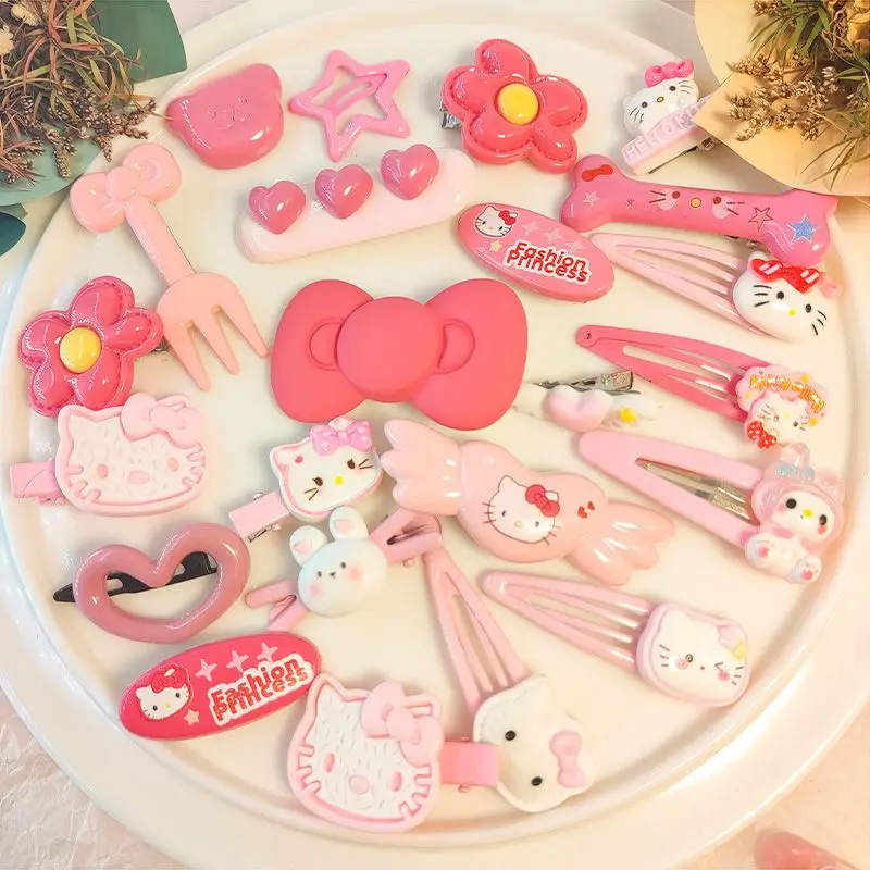 

25Pcs Sweet Hello Kitty Girl Hairpin Sanrio Kawaii Anime Haircard Cartoon Cute Student Princess Side Clip Hair Accessories Gifts