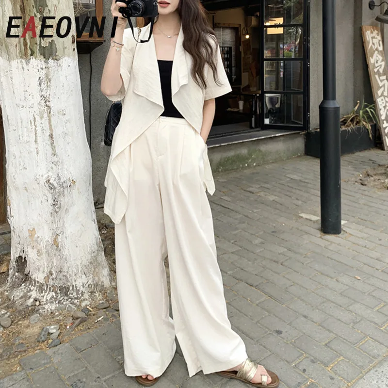 Yaonovni verão moda feminina 2 peça conjunto solto jaqueta irregular + calças de perna larga casual versátil novas roupas 1a1044