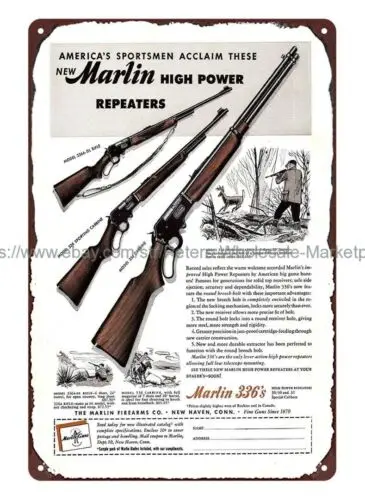 metal circle wall art Marlin high power repeater rifle metal tin sign