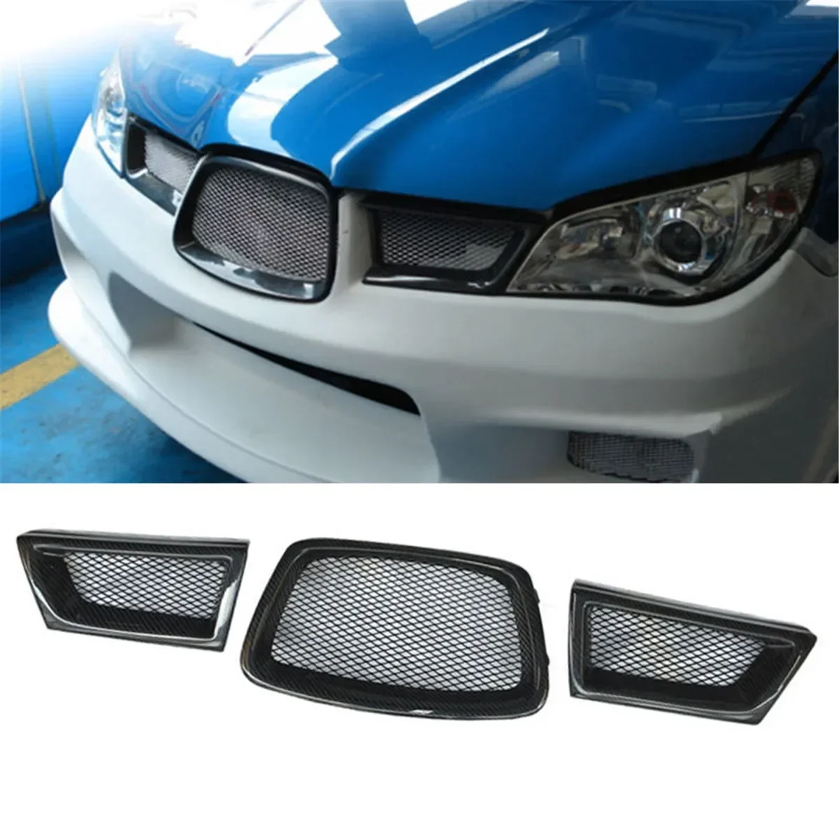 For Subaru Impreza WRX STi 9th 2006-2007 Real Carbon Fiber Front Grill Car Front Lower Mesh Grill Grille Car Accessories