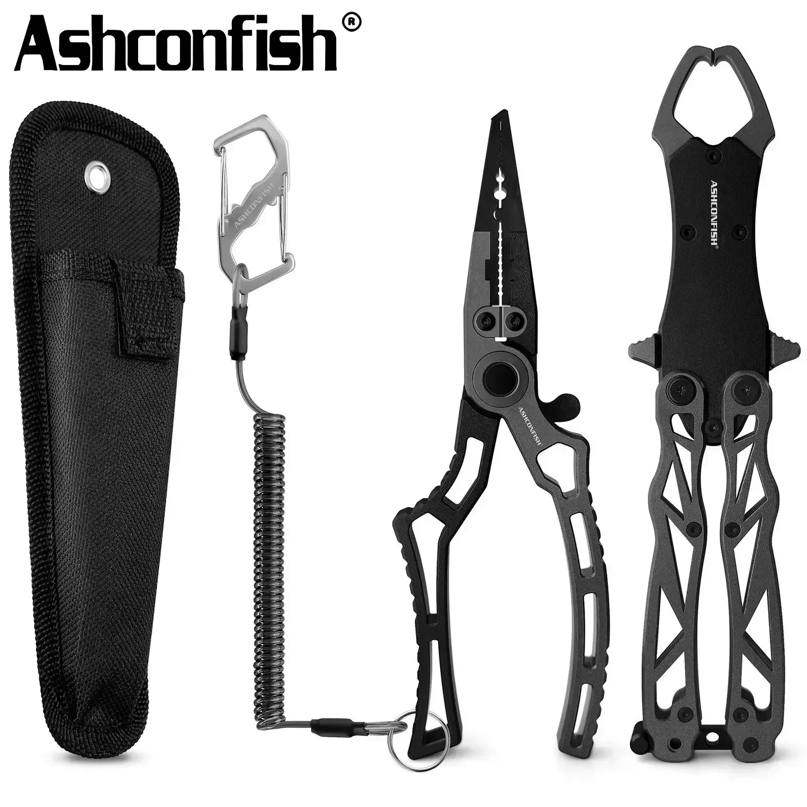 Ashconfish Fishing Tool Kit Aluminium Alloy Fishing Pliers Hook Remover Fish Gripper Fish Scale Scissors Saltwater Fishing Gear