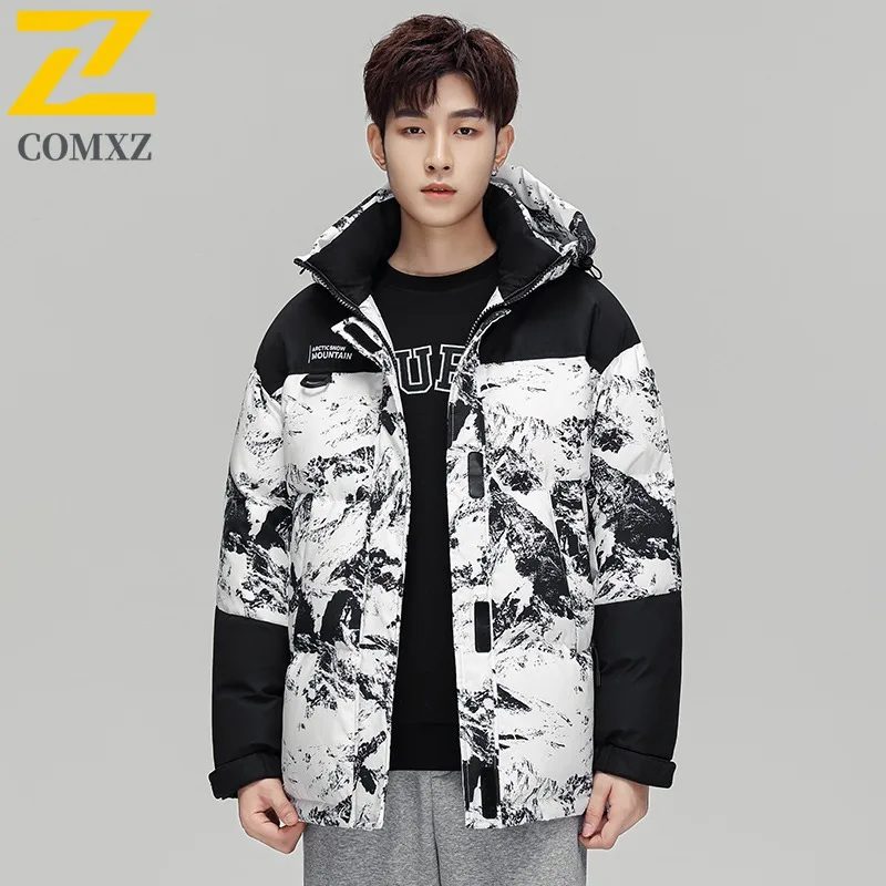 COMXZ Men Parker Coat Casual Hooded Splicing Outdoor Riding Windproof Coat Casual Daily Style Cold Resistant Winter Garment