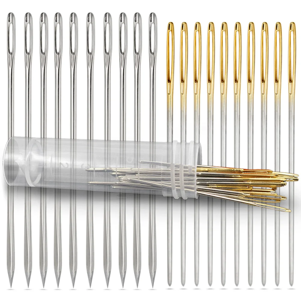 Round Head Blunt Pint,Leather Crafts Sewing Needle Pointed Prism Sharp Tool for Embroidery Stitching Gold Tail Big Eye Needles