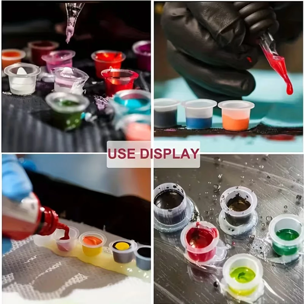 كوب حبر الوشم القابل للتصرف متعدد الأحجام من البلاستيك المتين لحاويات حبر الوشم الصباغ لملحقات الوشم للمكياج الدائم