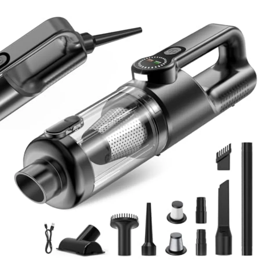 

Автомобильный пылесос Портативный беспроводной-19000 Па 4 в 1, ручной пылесос, бесщеточный двигатель со светодиодной подсветкой и несколькими насадками, One-Touc