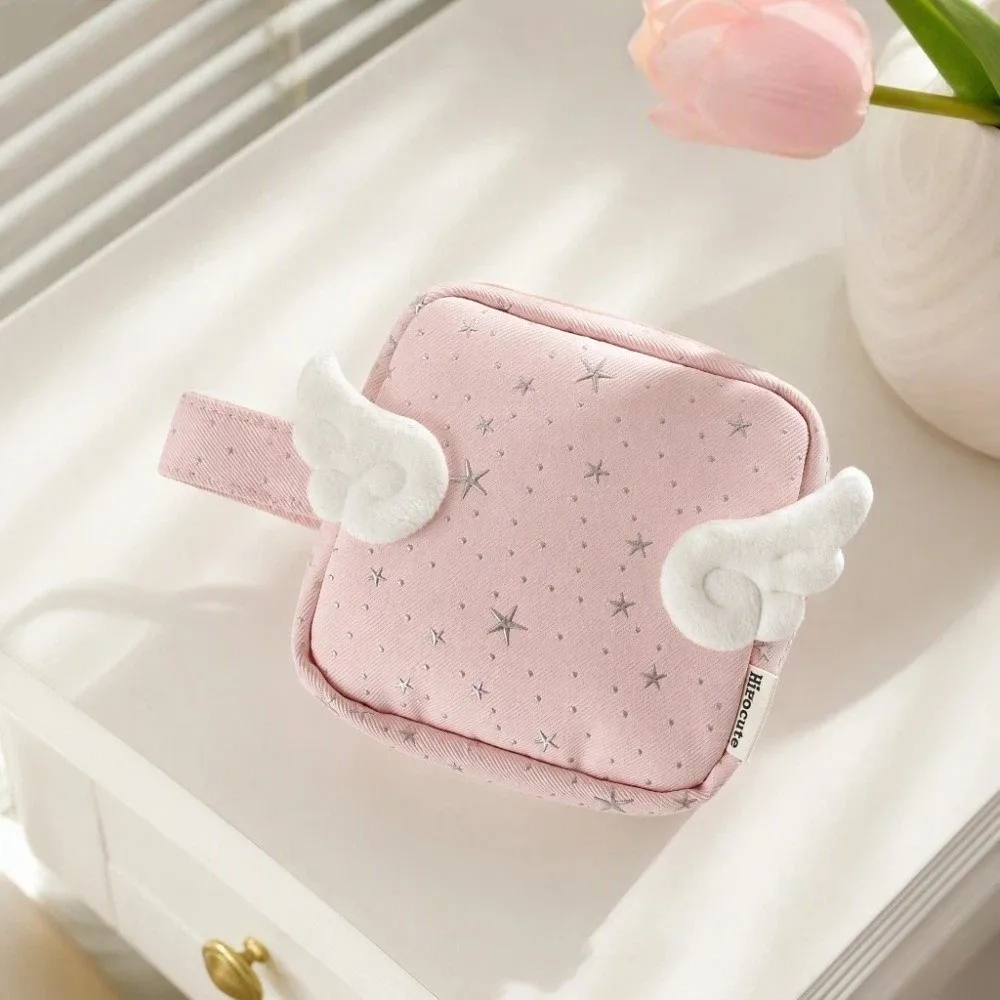 Y2K Print Wings Star Dots Storage Bag Polka Dot Desktop Storage Korean Style Coin Purse Square Mini Storage Pouch Women Girls