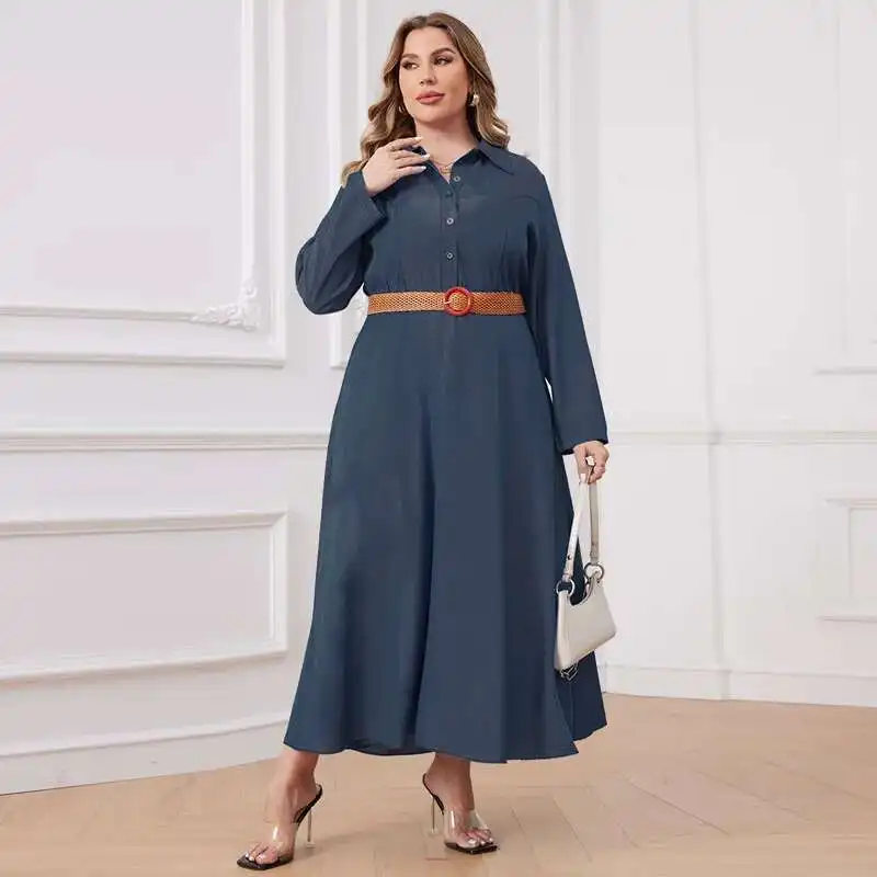 218321 Plus Size Women's Winter New Denim Open Chest Collared Jumpsuit Long Skirt Factory 2025 Party Summer Elegantes Casual Y2k