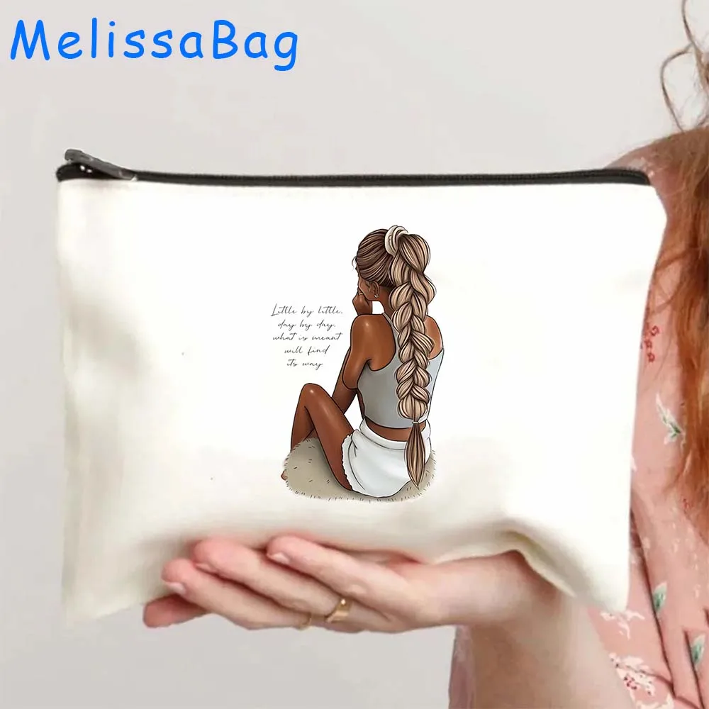 Floral Cute Girl Fashion Woman Flowers Coffee Cup Tea Cartoon Gifts Canvas Cosmetic Makeup Toilet Bag Pencil Case Zipper Pouch