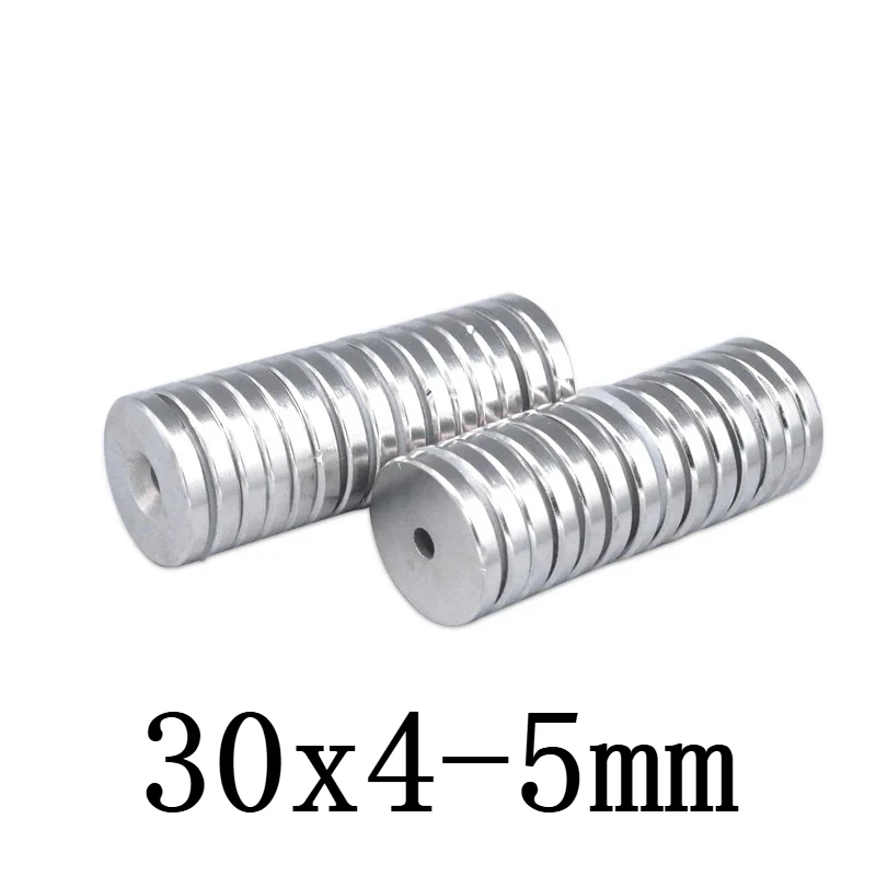 Ímãs de Neodímio N35 NdFeB de Terras Raras Fortes 30x4-5 mm, com Furo de 5mm Escareado, Ímã Magnético Potente 30*4-5 mm