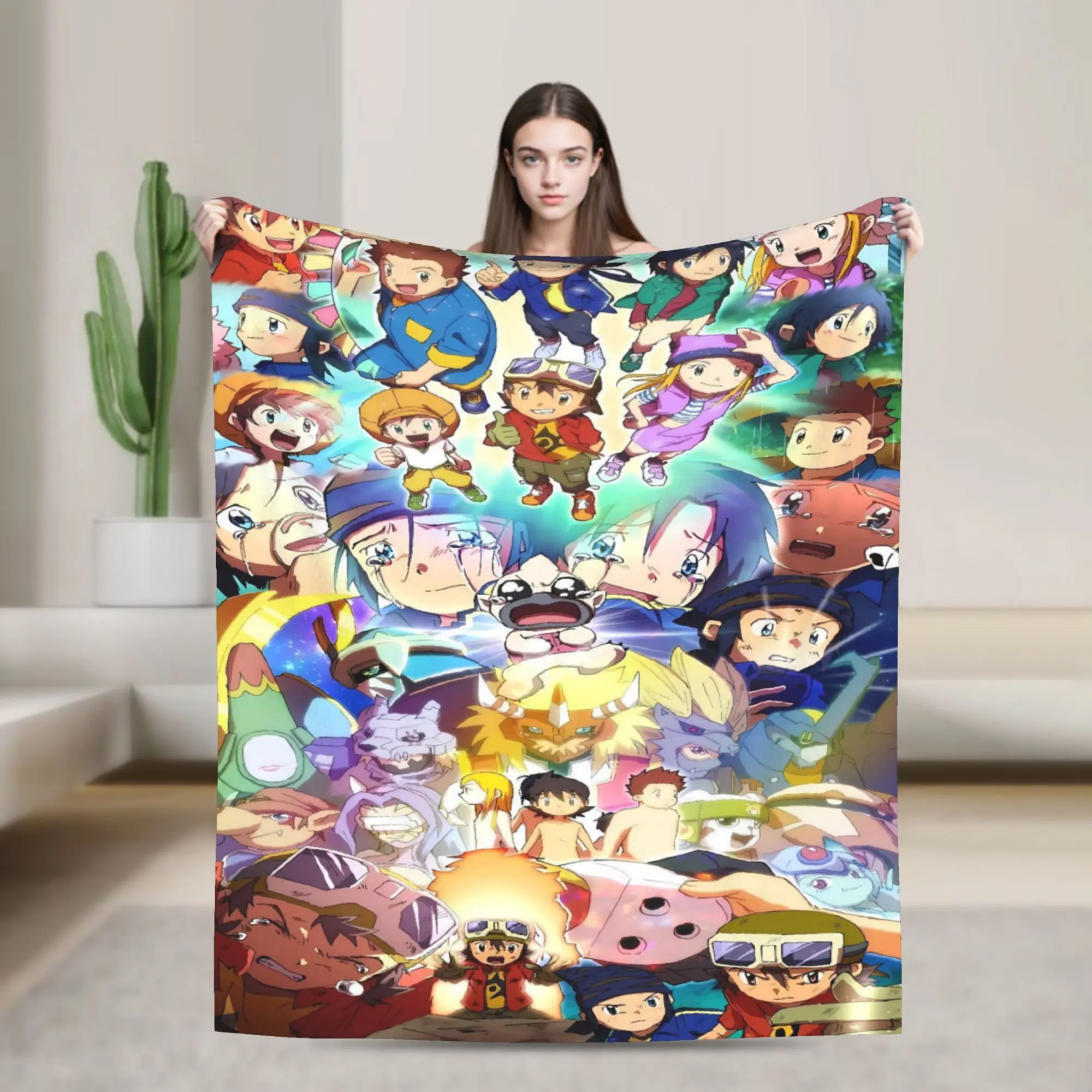 Cartoon Digimon Adventure Anime Blanket  Travel Office Flannel Throw Blanket For Couch Bed Warm Soft Custom Bedspread Gift