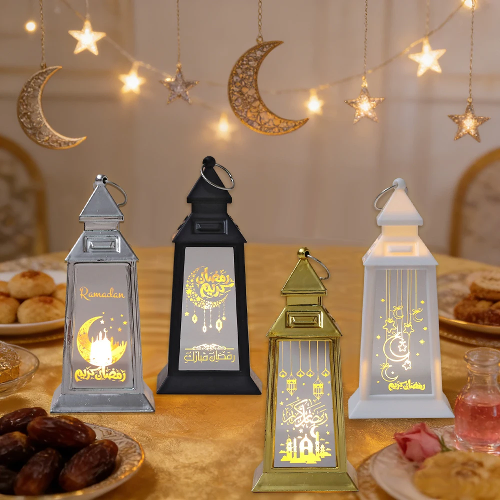 1pc Ramadan Festival Castle Wind Lamp, Vintage LED Lantern Festival LED Candle Lantern Decorative Ramadan Hanging Tealight Lamp