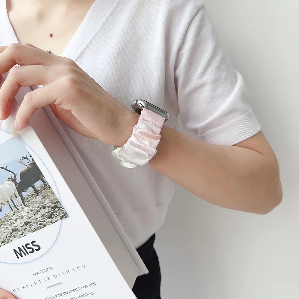 حزام Scrunchie لساعة Apple 38 مم 40 مم 41 مم 42 مم (iWatch 10) سوار حلقة مرن مطبوع لسلسلة iWatch 10/9/SE