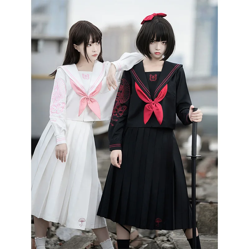 Anime Night Awakening Cosplay Costume Original Japanese JK Uniform Embroidery Long Skirt Bad Girl Sailor Suit Graduation Suit