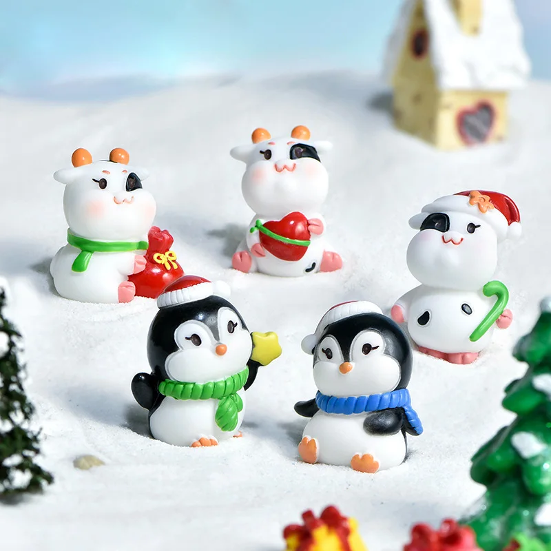 Christmas Cat Dog Penguin Cow Miniature Figurine Cartoon Animal House Home Decor Garden Car Cake Decoration Accessories Modern