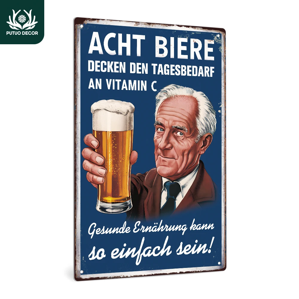 Putuo Decor 1 Stück Deutsches Vintage Metallschild, Acht Bier Decken den Tagesbedarf ab, Wanddekoration für Bar und Pub, Geschenk