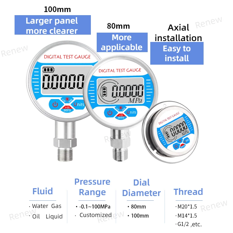 Pressure Gauges Digital Display Oil Pressure Hydraulic Test Meter 3V 250BAR/25Mpa G1/2 Thread For Gas Water Fuel Liquid